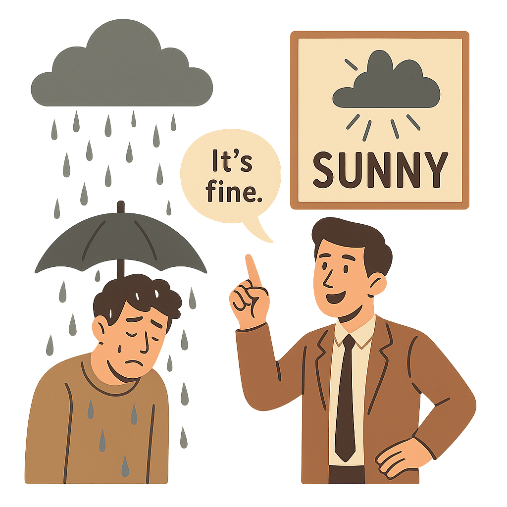 Illustration of someone being reassured while misled—calling out harmful misinformation